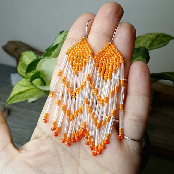 Boho Chic Beaded Fringe Cascade Dangle Earrings, 3.5" - Picture 2 of 4